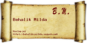 Behalik Milda névjegykártya